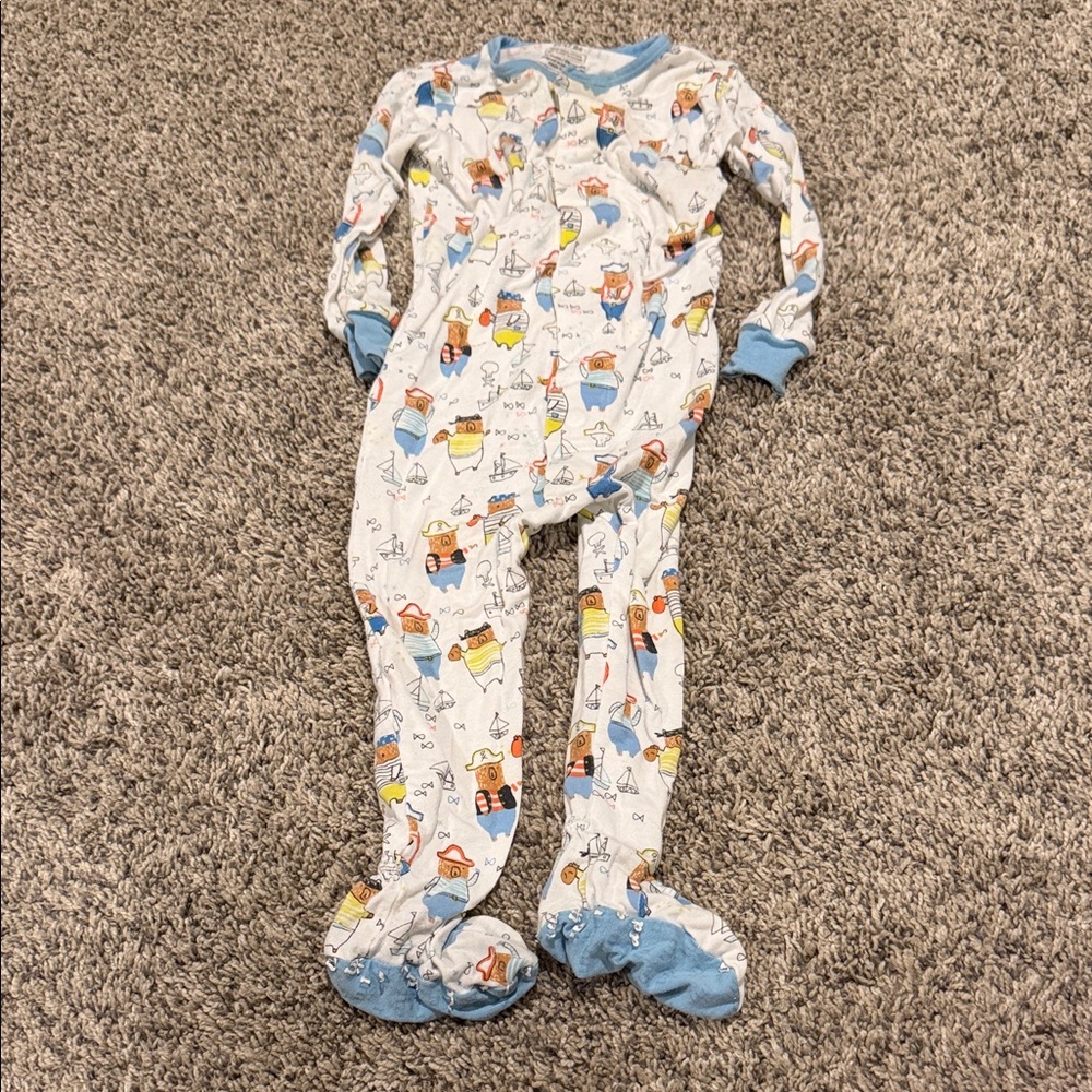 Magnetic Me White Footed One-Piece with Blue Trim and Multicolor Animal Print